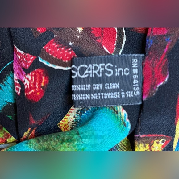 CASCA SCARFS 100% Silk Rectangle Scarf Colorful Tropical Fish Print 55” x 13.5” - Picture 4 of 5